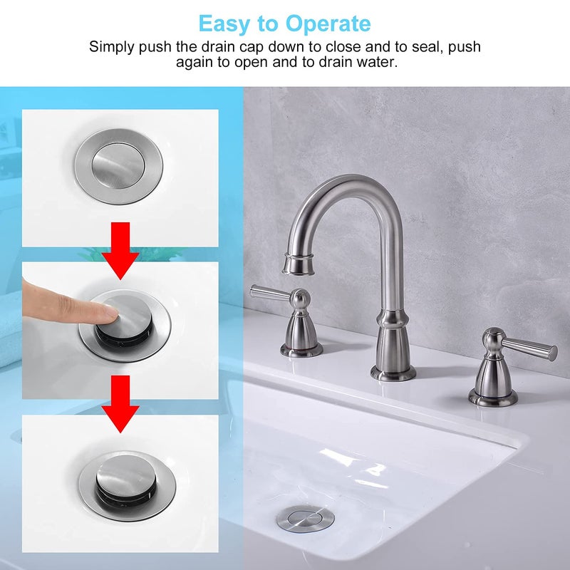 CREA Bathroom Sink Drain, Bathroom Sink Stopper with Drain Hair Catcher Pop Up Drain 1 1/2" for Bathroom Vanity Kitchen Sink with Overflow, Brushed Nickel - Image 5